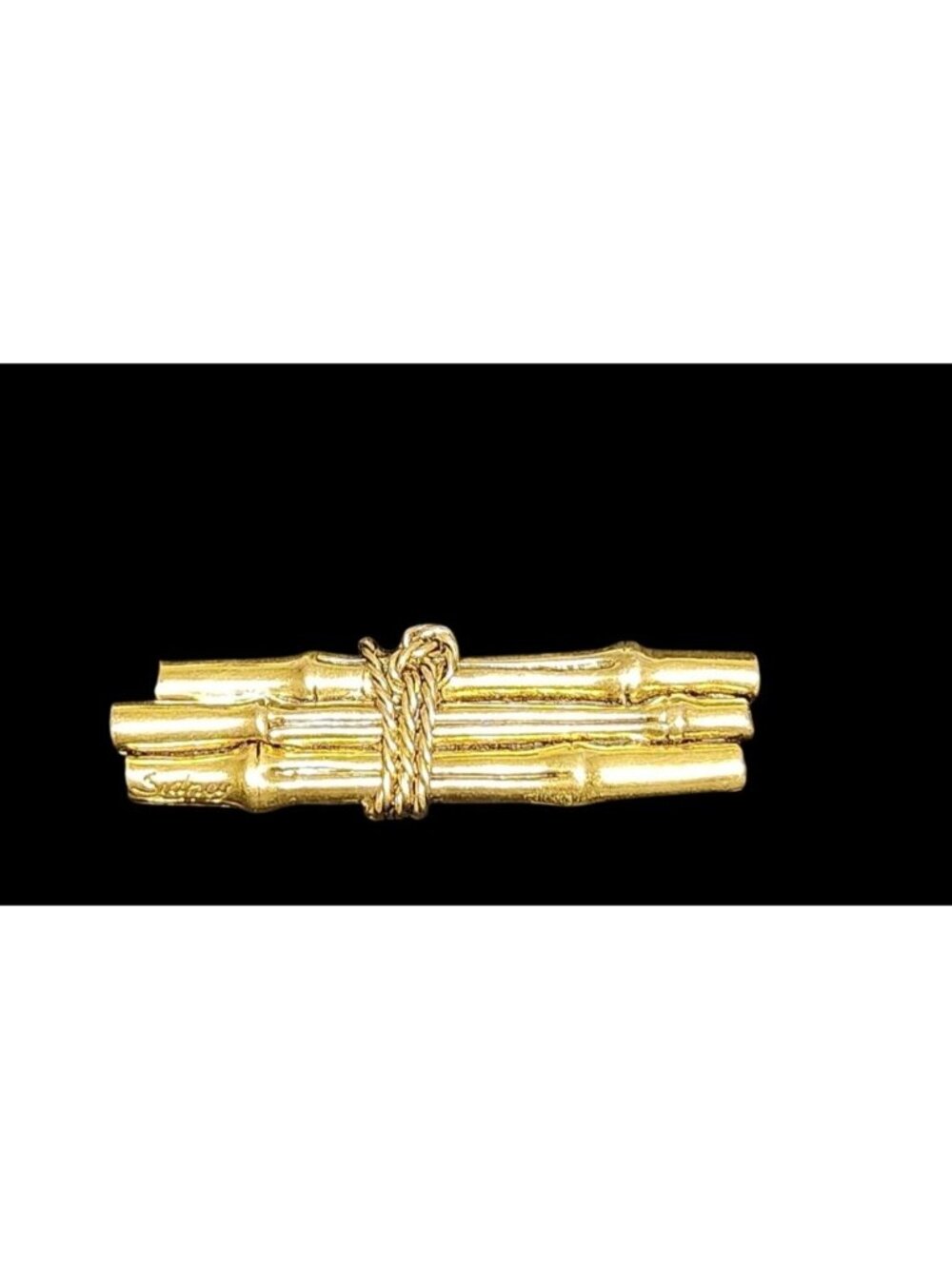 Vintage Sidney Carron Signed Gold Bamboo Brooch 2 3/4" Wide Statement Pin
